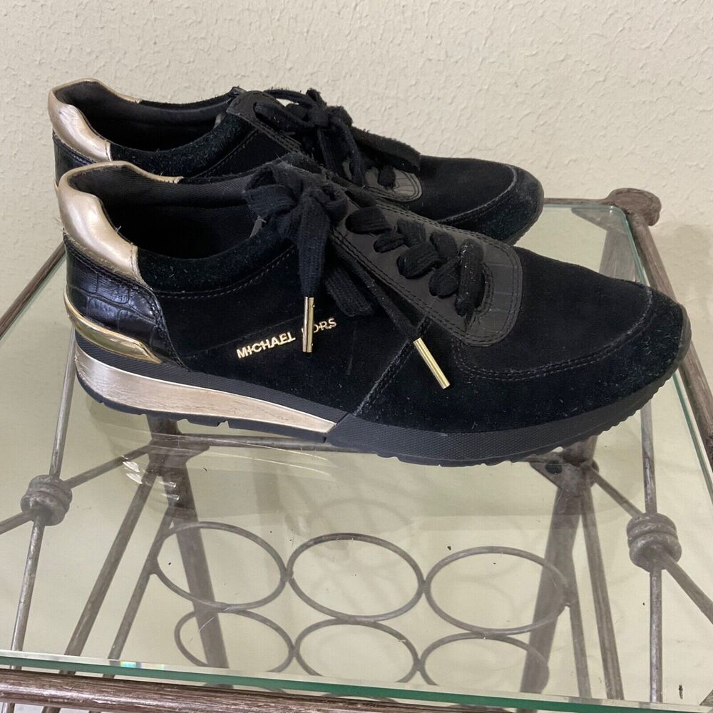 Michael Kors Sneakers Women’s  size 6.5 Black & Gold logo PU shoes